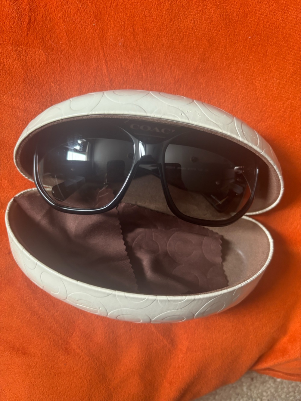 Coach Black Oversized Sunglasses with White Embossed Case